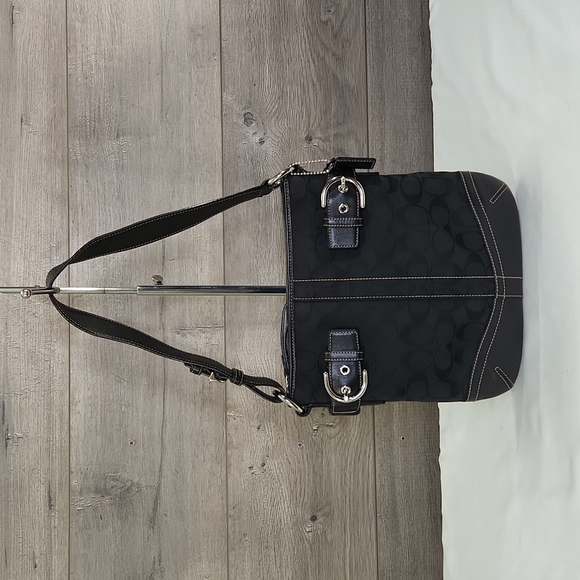 Coach Handbags - Coach Signature Black Canvas Leather Shoulder Bag 3577